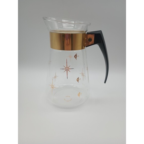 Vintage Corning Ware Pyrex Gold Atomic Starburst Glass Coffee Carafe Pot Retro - Picture 1 of 5